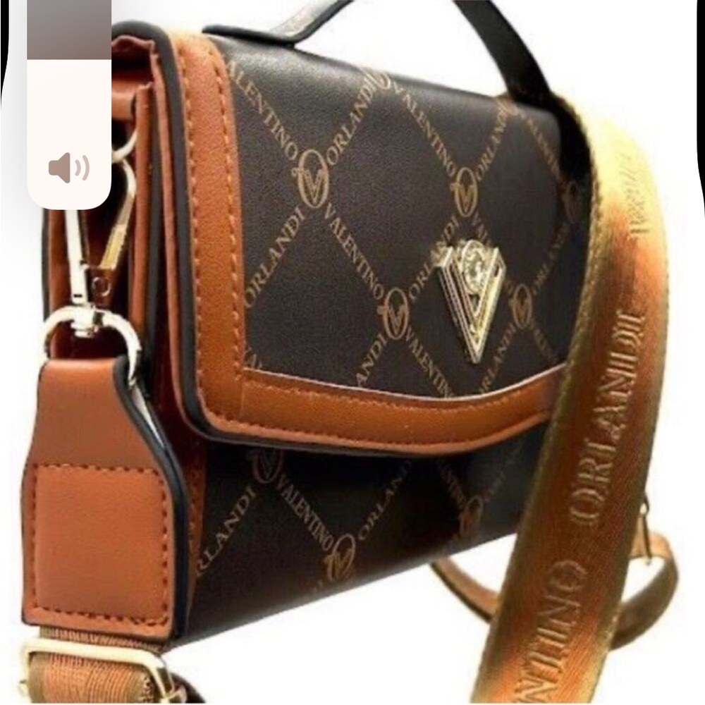 Valentino Orlandi Brown & Tan Crossbody Bag with Gold Accent - Picture 2 of 6